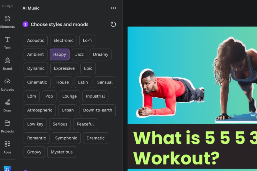 canva ai music style and mood selection