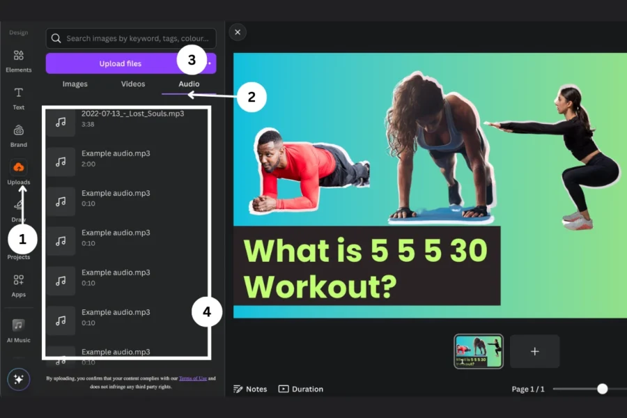 upload own music on canva videos